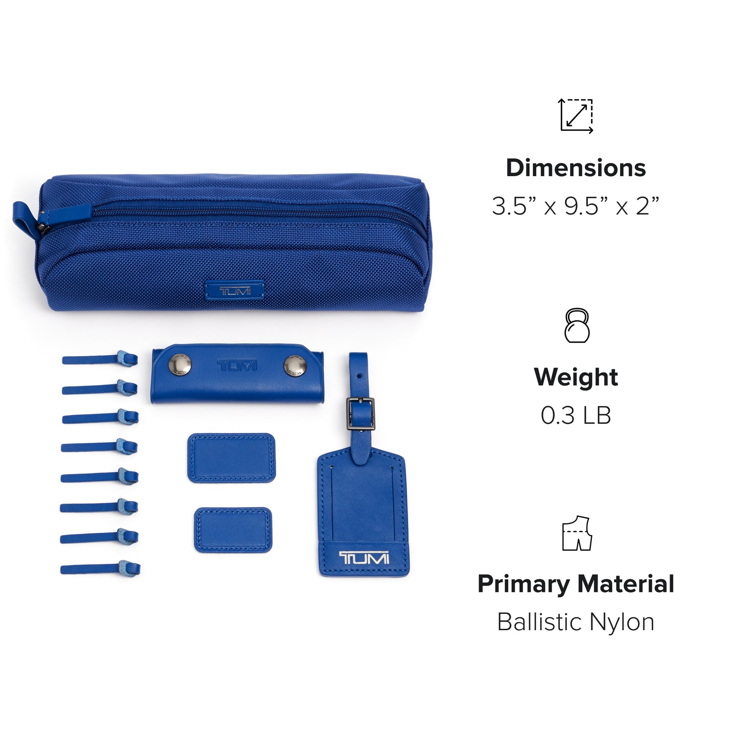 TUMI - Accents Kit - Includes 2 Leather Monogram Patches, 1 Leather Luggage Handle Wrap, 1 Luggage Tag & 8 Leather Zipper Pulls - Atlantic