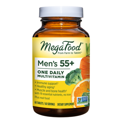 MegaFood, Men Over 55 One Daily, Supports Optimal Health and Wellbeing, Multivitamin and Mineral Dietary Supplement, Vegetarian, 60 Tablets