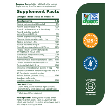 MegaFood, Men Over 55 One Daily, Supports Optimal Health and Wellbeing, Multivitamin and Mineral Dietary Supplement, Vegetarian, 90 Tablets