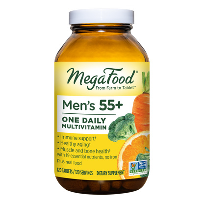 MegaFood, Men Over 55 One Daily, Supports Optimal Health and Wellbeing, Multivitamin and Mineral Dietary Supplement, Vegetarian, 120 Tablets
