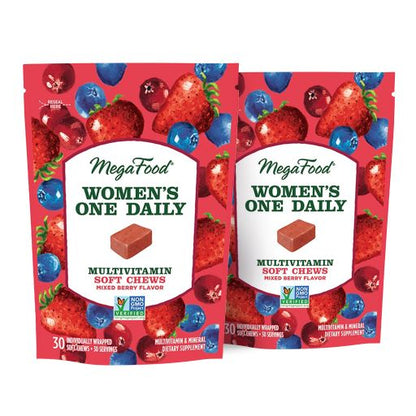 MegaFood Women's One Daily Multivitamin Soft Chews, Daily Supplement, Supports Optimal Health and Well-Being, Gluten-Free, Vegetarian, Mixed Berry - 30 Chews (Pack of 2)