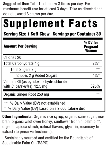 MegaFood Baby & Me 2 Morning Sickness Nausea Relief Soft Chews - Dr Formulated with Organic Ginger and Vitamin B6 - Gluten-Free, Non-GMO, Vegetarian - Honey Lemon Ginger Flavor - 30 Chews (Pack of 2)