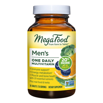 MegaFood Men's One Daily - Men's Multivitamins - with B Complex Vitamins and Zinc - Gluten-Free and Made Without Dairy or Soy - 36 Tabs