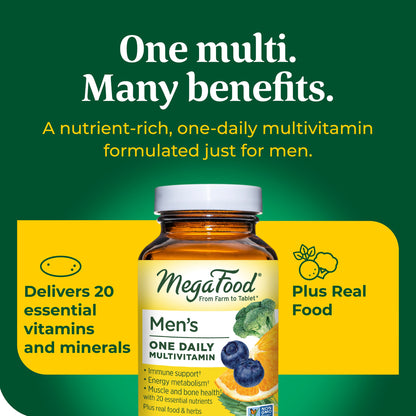 MegaFood Men's One Daily - Men's Multivitamins - with B Complex Vitamins and Zinc - Gluten-Free and Made Without Dairy or Soy - 36 Tabs
