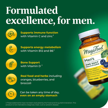 MegaFood Men's One Daily - Men's Multivitamins - with B Complex Vitamins and Zinc - Gluten-Free and Made Without Dairy or Soy - 36 Tabs