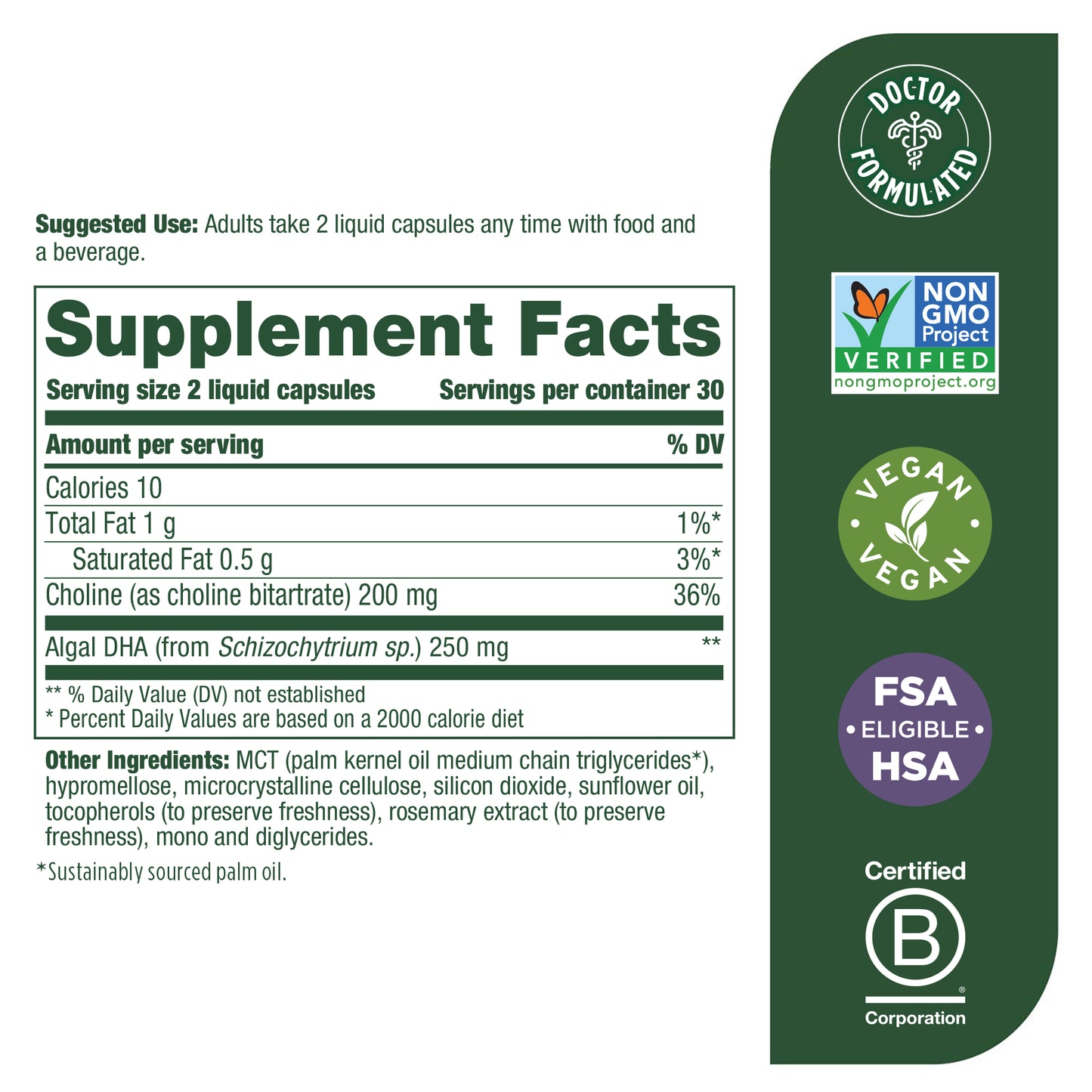 MegaFood Baby & Me 2 Prenatal DHA & Choline - Support Baby's Healthy Brain Development During Pregnancy & Breastfeeding with 250 mg Plant-Based DHA and 160 mg Choline - 60 Caps (30 Servings)