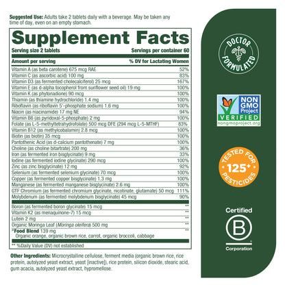MegaFood Baby & Me 2 Postnatal Multi - Postnatal Multivitamin for Women with Folic Acid, Choline, Biotin, Moringa Leaf, and More - Non-GMO Project Verified and Vegetarian - 120 Tabs (60 Servings)