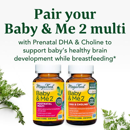 MegaFood Baby & Me 2 Postnatal Multi - Postnatal Multivitamin for Women with Folic Acid, Choline, Biotin, Moringa Leaf, and More - Non-GMO Project Verified and Vegetarian - 120 Tabs (60 Servings)
