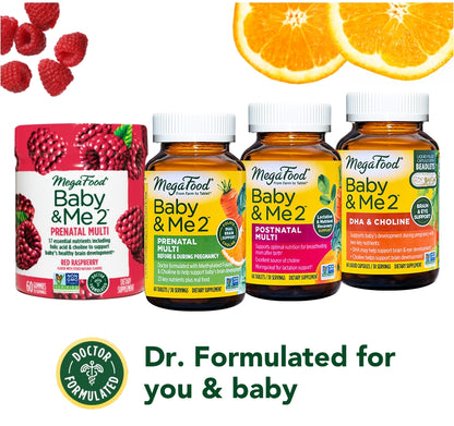MegaFood Baby & Me 2 Postnatal Multi - Postnatal Multivitamin for Women with Folic Acid, Choline, Biotin, Moringa Leaf, and More - Non-GMO Project Verified and Vegetarian - 120 Tabs (60 Servings)
