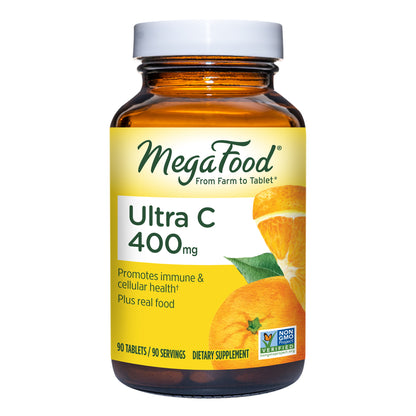 MegaFood Ultra C-400 mg - Immune Support and Support for Cellular Health with 400mg Vitamin C Plus Real Food - Non-GMO, Gluten-Free, Vegan, and Made Without Dairy or Soy - 90 Tabs