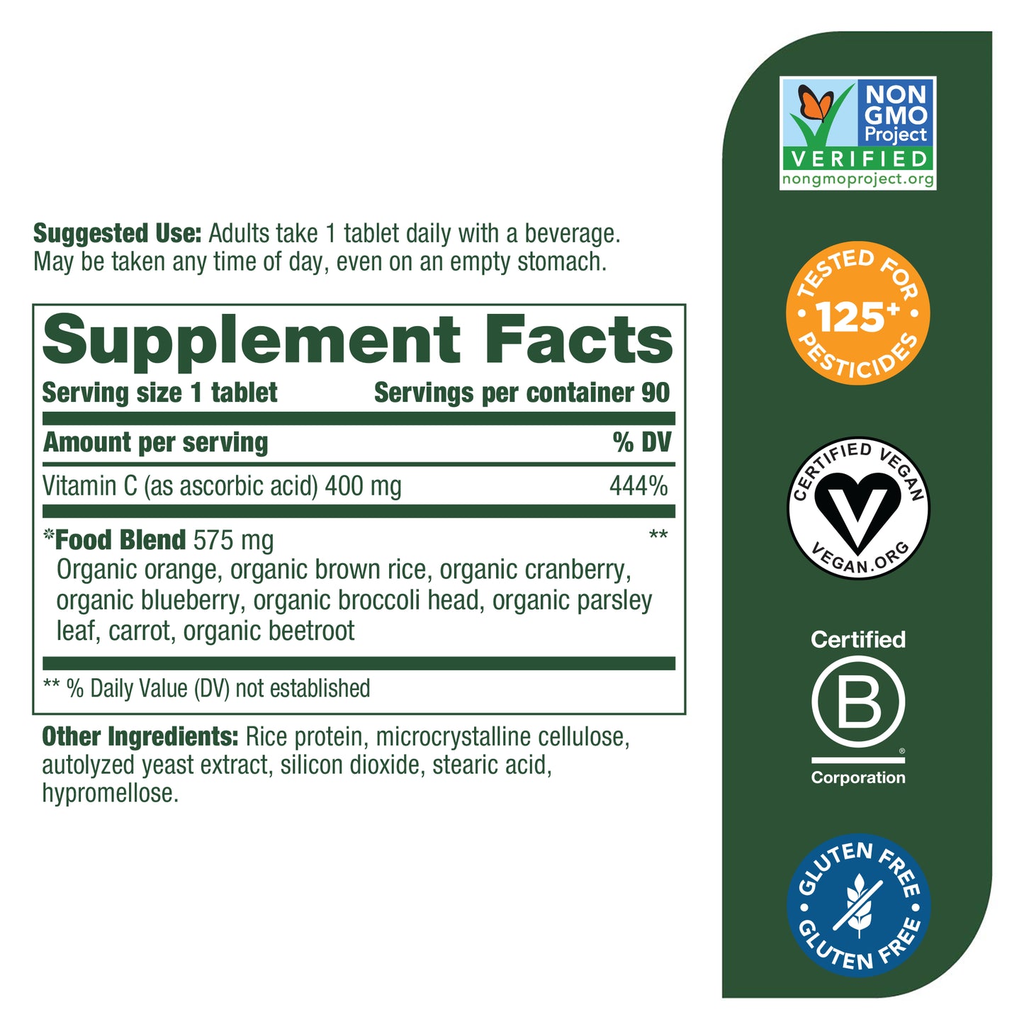 MegaFood Ultra C-400 mg - Immune Support and Support for Cellular Health with 400mg Vitamin C Plus Real Food - Non-GMO, Gluten-Free, Vegan, and Made Without Dairy or Soy - 90 Tabs