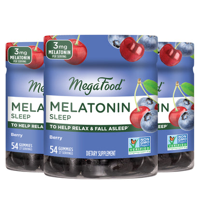 ‚ÄãMegaFood Melatonin Gummy - Soft Chew Supplement to Support Relaxation & Sleep - Vegan - Gluten-Free - Berry - 54 Count (3 Pack)