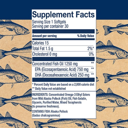 Wiley's Finest Wild Alaskan Fish Oil - 3X Triple Strength Peak EPA DHA, 1000mg Omega-3s, SQF-Certified, 30 Softgels