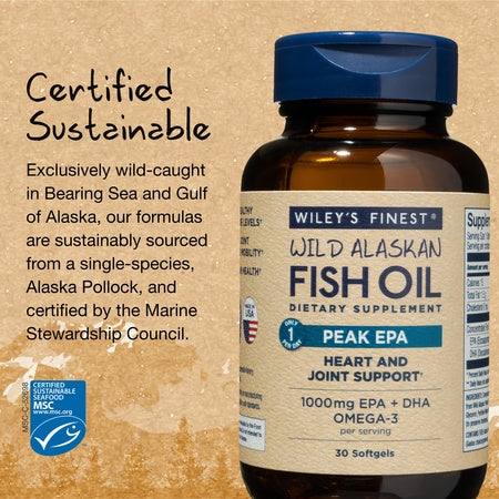 Wiley's Finest Wild Alaskan Fish Oil - 3X Triple Strength Peak EPA DHA, 1000mg Omega-3s, SQF-Certified, 30 Softgels