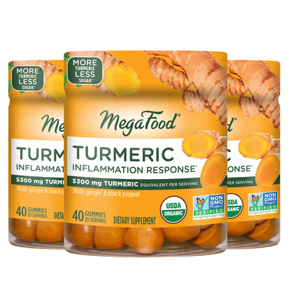 ‚ÄãMegaFood Turmeric Gummy - USDA Organic, Soft Chew Supplement to Support Healthy Inflammation - Gluten-Free - 40 Count (Pack of 3)