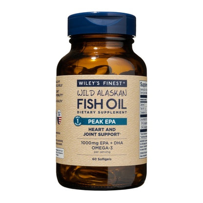 Wiley's Finest Wild Alaskan Fish Oil - 3X Triple Strength Peak EPA DHA, 1000mg Omega-3s, SQF-Certified, 60 Softgels