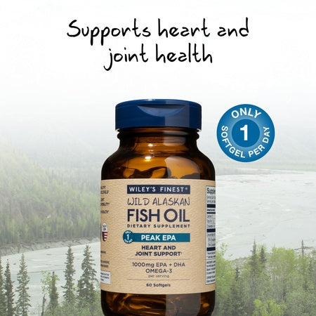 Wiley's Finest Wild Alaskan Fish Oil - 3X Triple Strength Peak EPA DHA, 1000mg Omega-3s, SQF-Certified, 60 Softgels