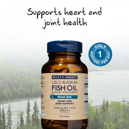 Wiley's Finest Wild Alaskan Fish Oil - 3X Triple Strength Peak EPA DHA, 1000mg Omega-3s, SQF-Certified, 60 Softgels