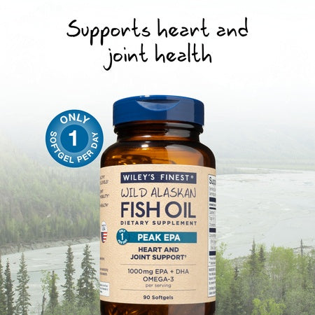Wiley's Finest Wild Alaskan Fish Oil - 3X Triple Strength Peak EPA DHA, 1000mg Omega-3s, SQF-Certified, 90 Softgels