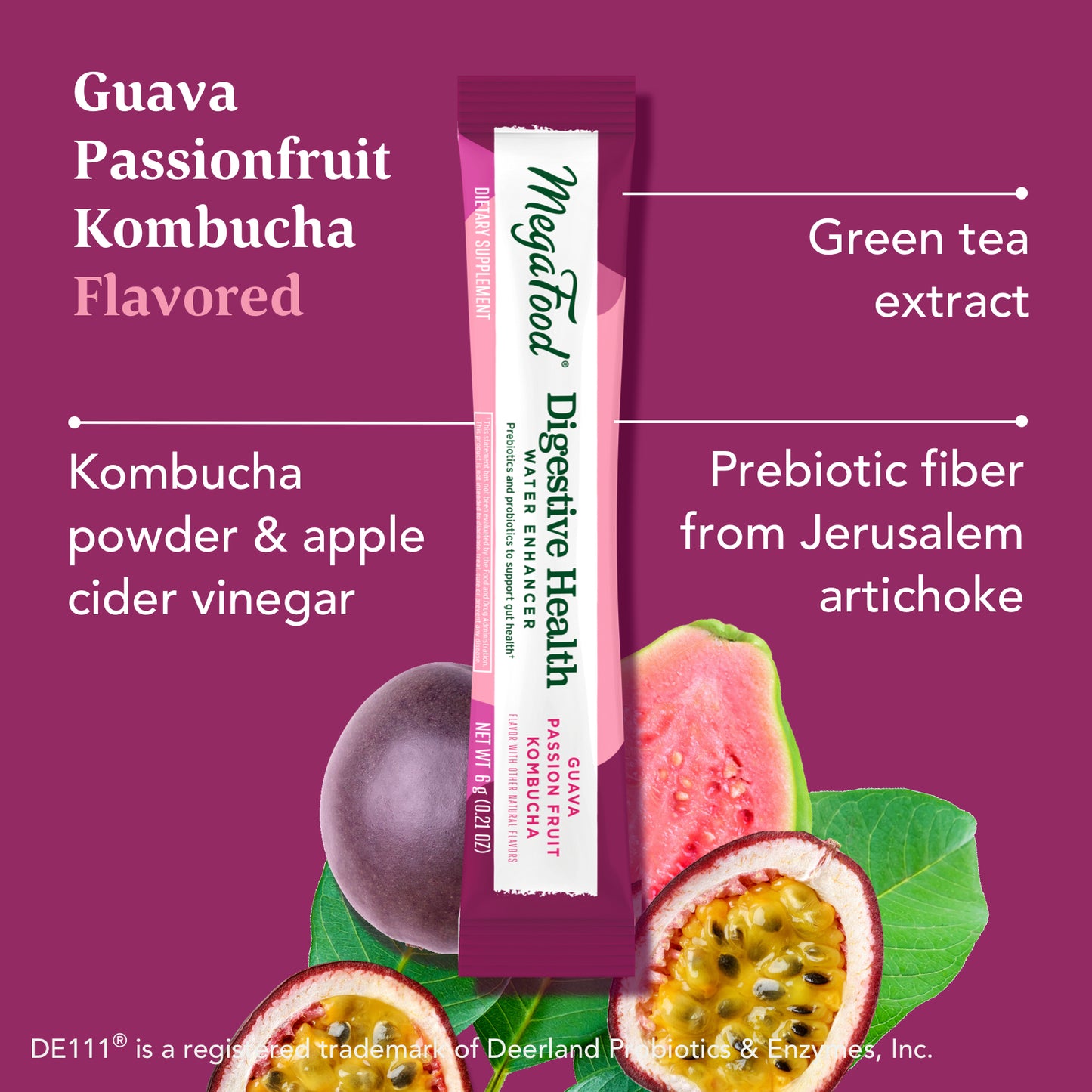 MegaFood Digestive Health Water Enhancer - Prebiotics & Probiotics for Women & Men - Support Gut Health with 2 Billion CFU - Guava Passion Fruit Kombucha Powder - 10 Count (Pack of 3)