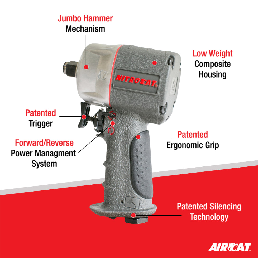 AIRCAT 1056-XL 1/2-Inch Nitrocat Composite Compact Impact Wrench 750 ft-lbs