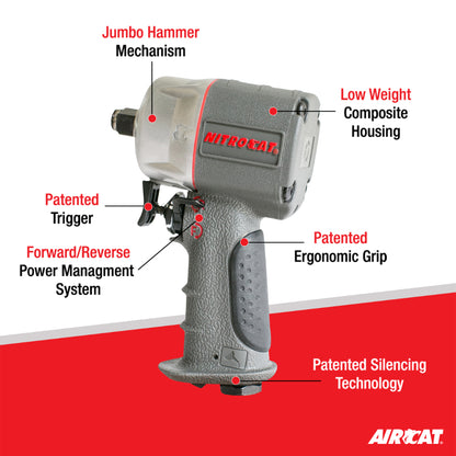 AIRCAT 1056-XL 1/2-Inch Nitrocat Composite Compact Impact Wrench 750 ft-lbs