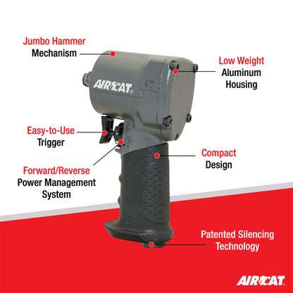 AIRCAT 1057-TH 1/2-Inch Stubby Impact Wrench 700 ft-lbs