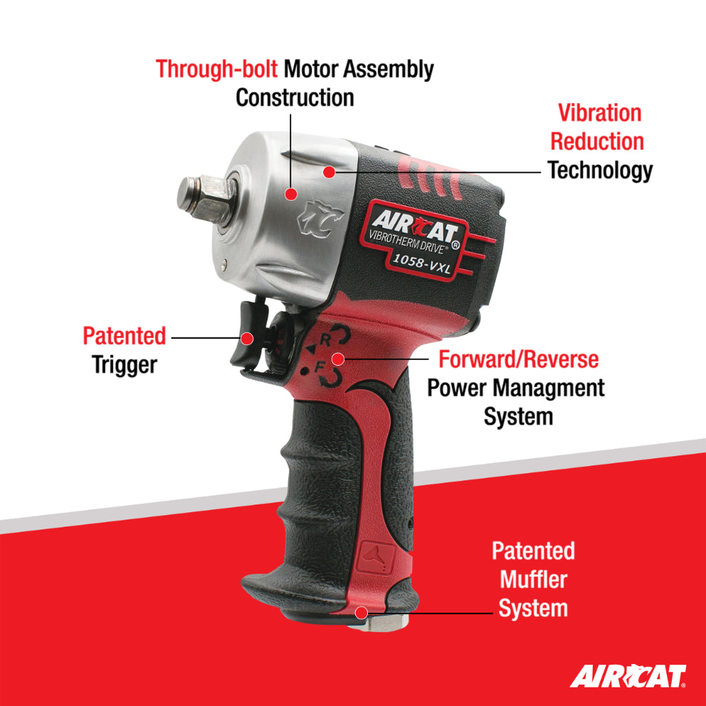 AIRCAT 1058-VXL 1/2-Inch Vibrotherm Drive Composite Compact Impact Wrench 750 ft-lbs
