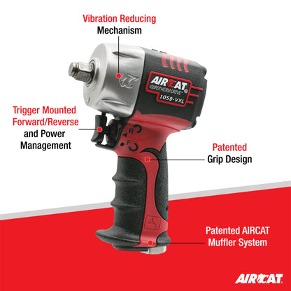 AIRCAT 1059-VXL 3/8" VIBROTHERM DRIVE Compact Impact,Red, Black, Silver