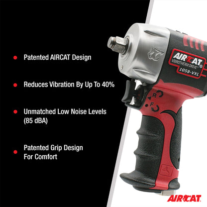 AIRCAT 1059-VXL 3/8" VIBROTHERM DRIVE Compact Impact,Red, Black, Silver