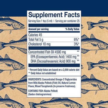 Wiley's Finest Wild Alaskan Fish Oil - Peak Omega-3 Liquid 2300mg EPA + DHA Omega-3 Natural Supplement 25 Servings