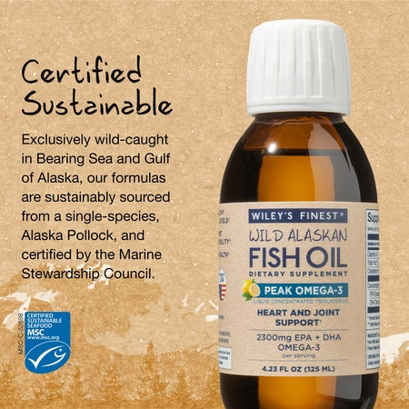 Wiley's Finest Wild Alaskan Fish Oil - Peak Omega-3 Liquid 2300mg EPA + DHA Omega-3 Natural Supplement 25 Servings