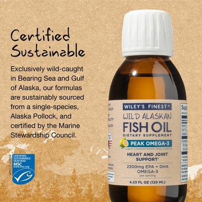 Wiley's Finest Wild Alaskan Fish Oil - Peak Omega-3 Liquid 2300mg EPA + DHA Omega-3 Natural Supplement 25 Servings