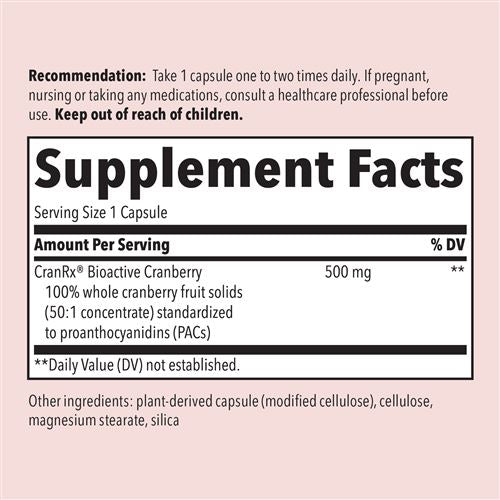 Nature's Way CranRx Bioactive Cranberry Urinary Health 500mg potency, Once Daily, 30 Vegetarian Capsules, Pack of 2