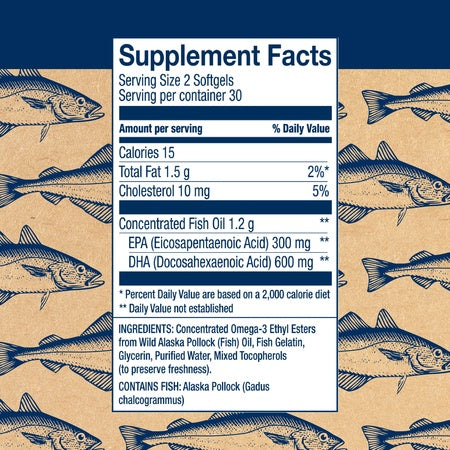 Wiley's Finest Wild Alaskan Fish Oil - Prenatal Mini DHA, 600mg EPA + DHA Omega-3s, 60 Softgels (Packaging May Vary)