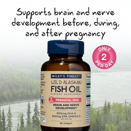 Wiley's Finest Wild Alaskan Fish Oil - Prenatal Mini DHA, 600mg EPA + DHA Omega-3s, 60 Softgels (Packaging May Vary)