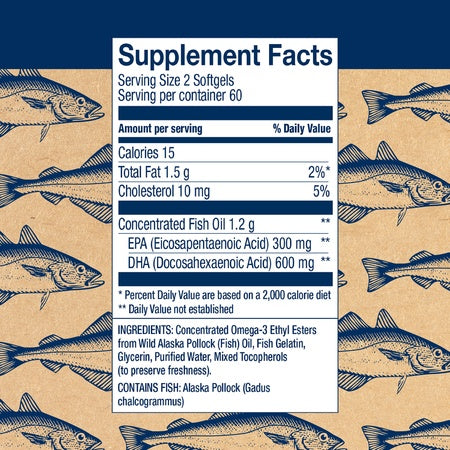 Wiley's Finest Wild Alaskan Fish Oil - Prenatal Mini DHA, 600mg EPA + DHA Omega-3s, 120 Softgels (Packaging May Vary)