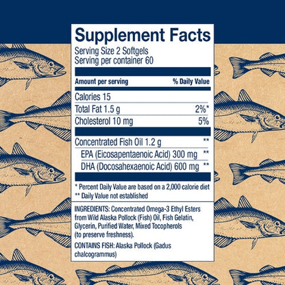 Wiley's Finest Wild Alaskan Fish Oil - Prenatal Mini DHA, 600mg EPA + DHA Omega-3s, 120 Softgels (Packaging May Vary)