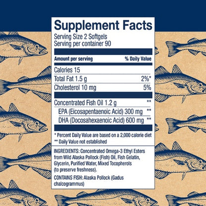 Wiley's Finest Wild Alaskan Fish Oil - Prenatal Mini DHA, 600mg EPA + DHA Omega-3s, 180 Softgels (Packaging May Vary)