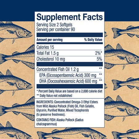 Wiley's Finest Wild Alaskan Fish Oil - Prenatal Mini DHA, 600mg EPA + DHA Omega-3s, 180 Softgels (Packaging May Vary)