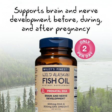 Wiley's Finest Wild Alaskan Fish Oil - Prenatal Mini DHA, 600mg EPA + DHA Omega-3s, 180 Softgels (Packaging May Vary)