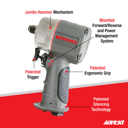 AIRCAT 1076-XL 3/8-Inch Nitrocat Composite Compact Impact Wrench 750 ft-lbs
