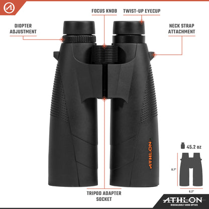Athlon Optics 15x56 Cronus G2 UHD Black Binoculars with Eye Relief for Adults and Kids, High-Powered Binoculars for Hunting, Birdwatching, and More