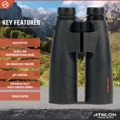 Athlon Optics 15x56 Cronus G2 UHD Black Binoculars with Eye Relief for Adults and Kids, High-Powered Binoculars for Hunting, Birdwatching, and More