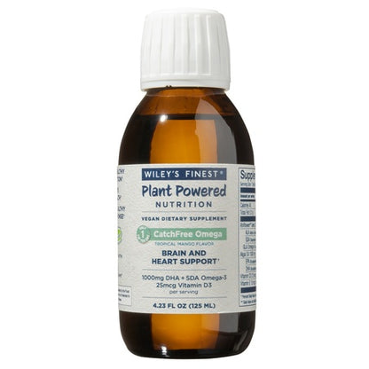 Wiley's Finest Catch Free Vegan Omega 3 Liquid Supplement, Organic Plant-Based Algae Oil DHA + EPA Fatty Acids, Fish Oil Alternative, Supports Heart, Brain, Joint Health, Non-GMO, 4oz Mango Flavor