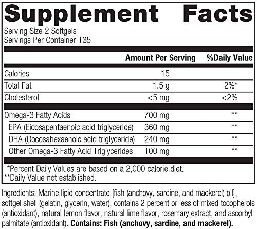 Bariatric Advantage Omega-3 300 EPA DHA Fish Oil Capsules, Concentrated Source of Fatty Acids from Sustainably Sourced Cold Water Fish - Lemon Lime, 270 Softgels