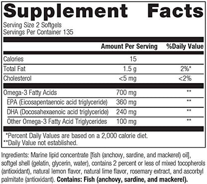 Bariatric Advantage Omega-3 300 EPA DHA Fish Oil Capsules, Concentrated Source of Fatty Acids from Sustainably Sourced Cold Water Fish - Lemon Lime, 270 Softgels