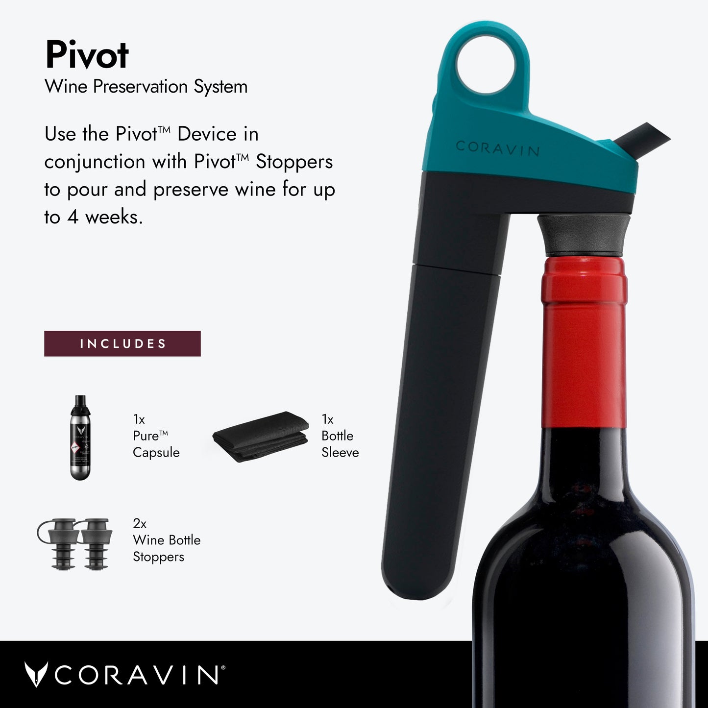 Coravin Pivot Wine Preservation System, Teal