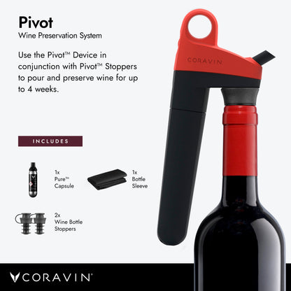 Coravin | Pivot Wine Preservation System for Red & White Wine | Keeps Wine Fresh - Reusable Wine Stopper | 2 Pivot Stoppers & 1 Pure Capsule Inc | Wine Gift | Coral