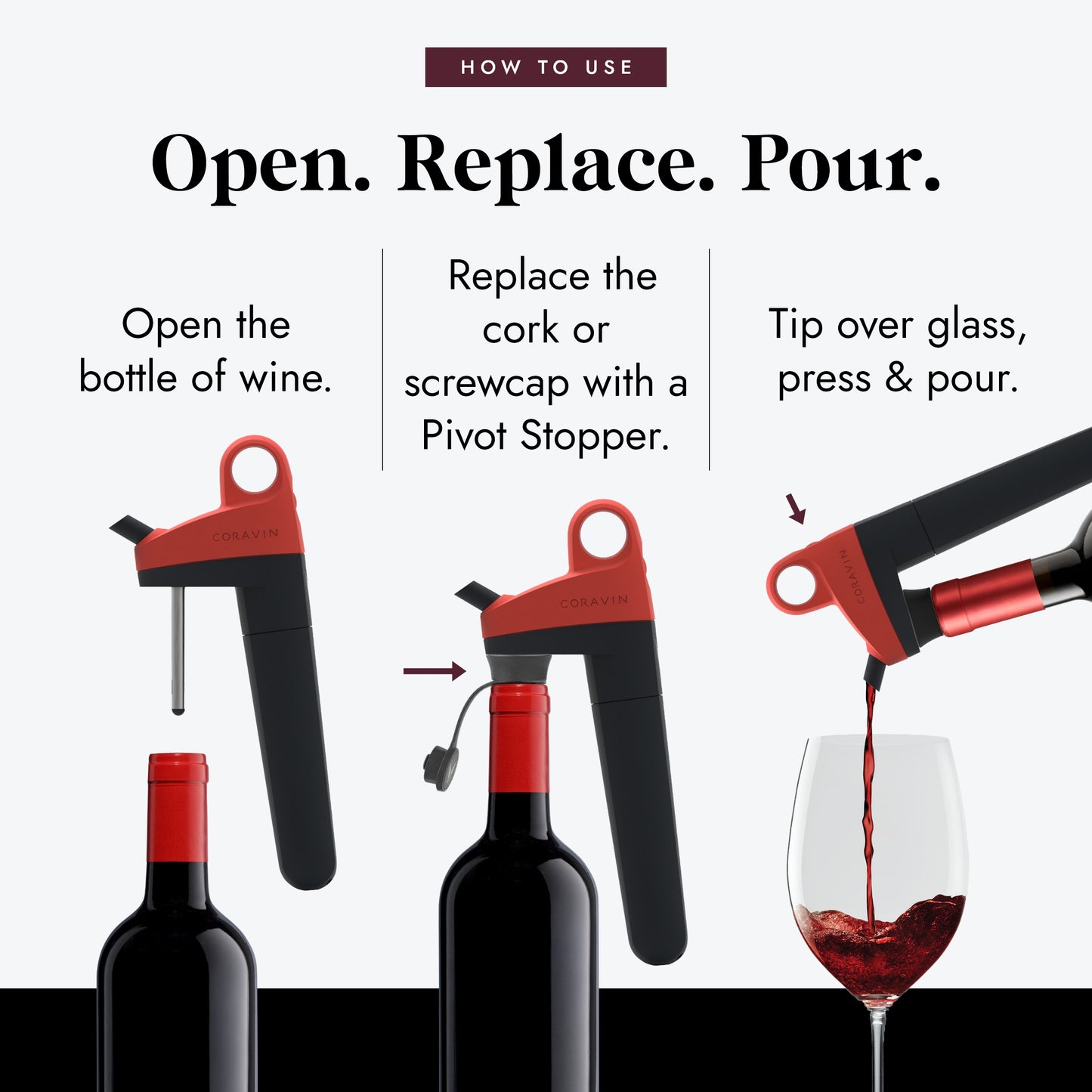 Coravin | Pivot Wine Preservation System for Red & White Wine | Keeps Wine Fresh - Reusable Wine Stopper | 2 Pivot Stoppers & 1 Pure Capsule Inc | Wine Gift | Coral